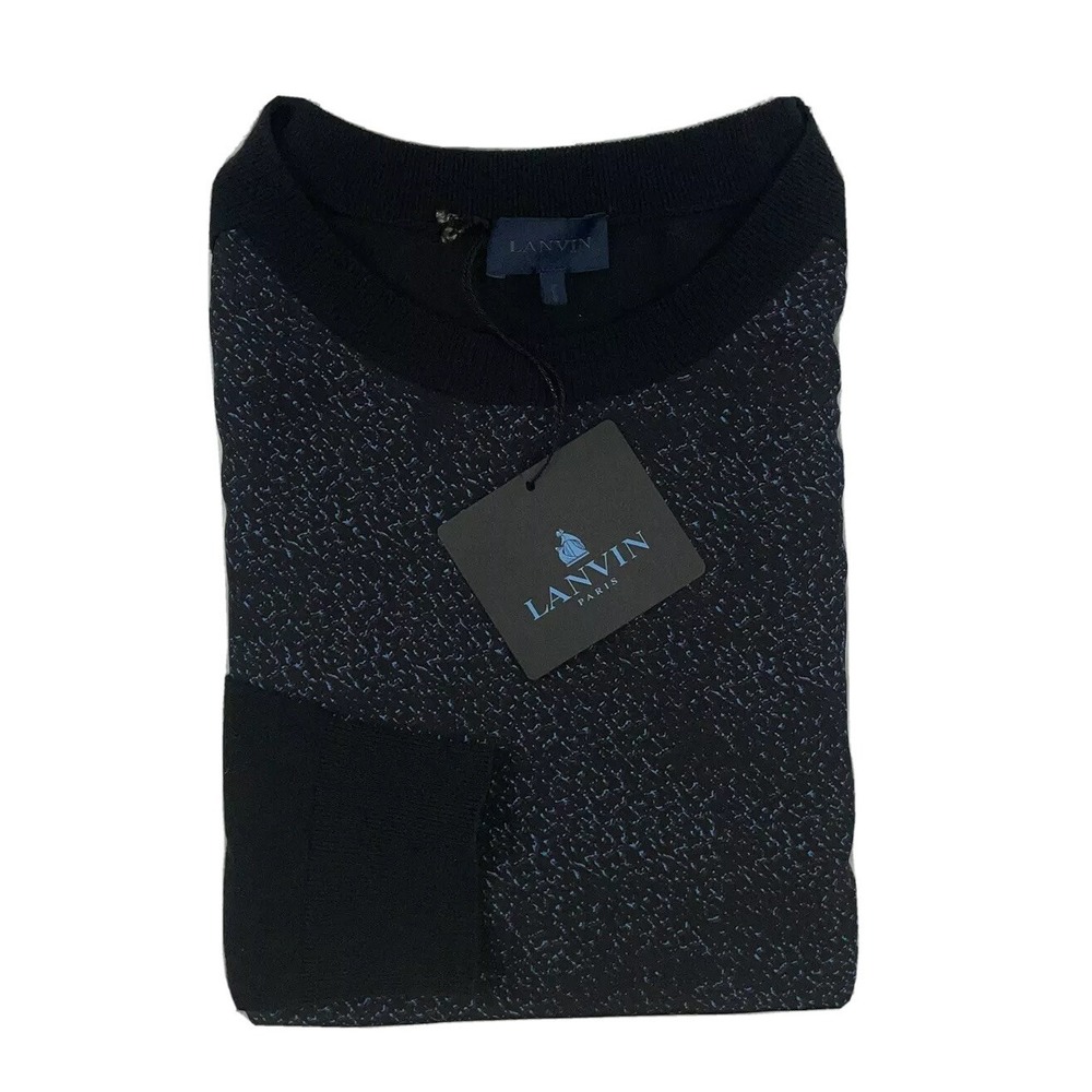 Lanvin Blue‎ Patterned Silk Wool Cotton Mens Sweater Size M NWT